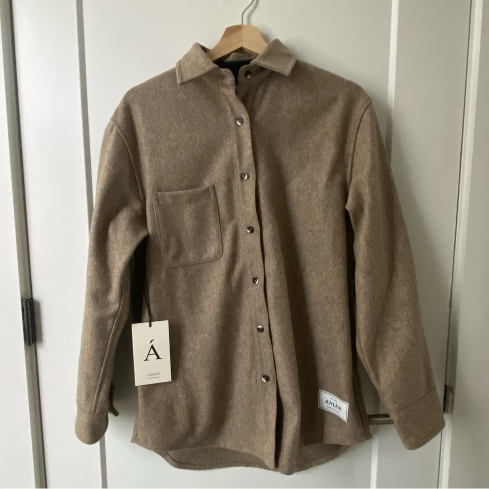 NWT Anian Tan Wool Button-Up Shirt - Picture 6 of 10